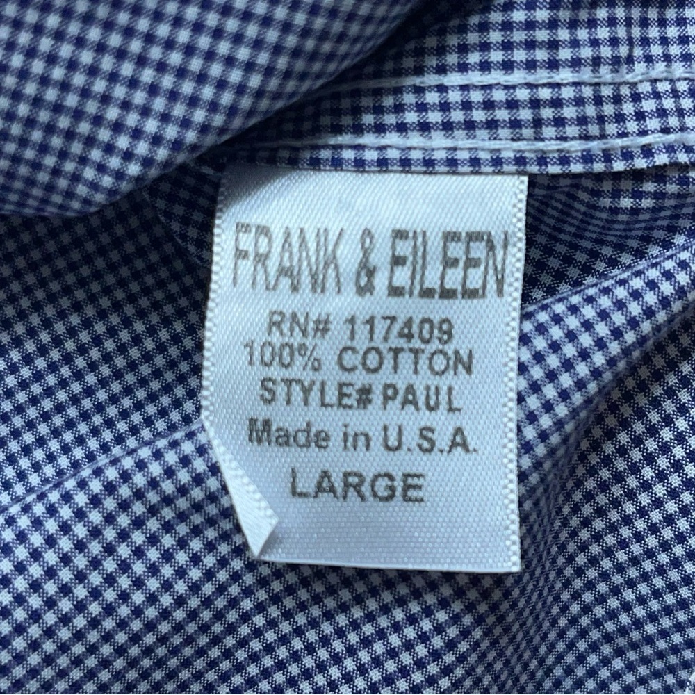 Frank & Eileen Paul Button Up Shirt Mens Size Large Long Sleeve Blue Checked USA - Picture 10 of 13